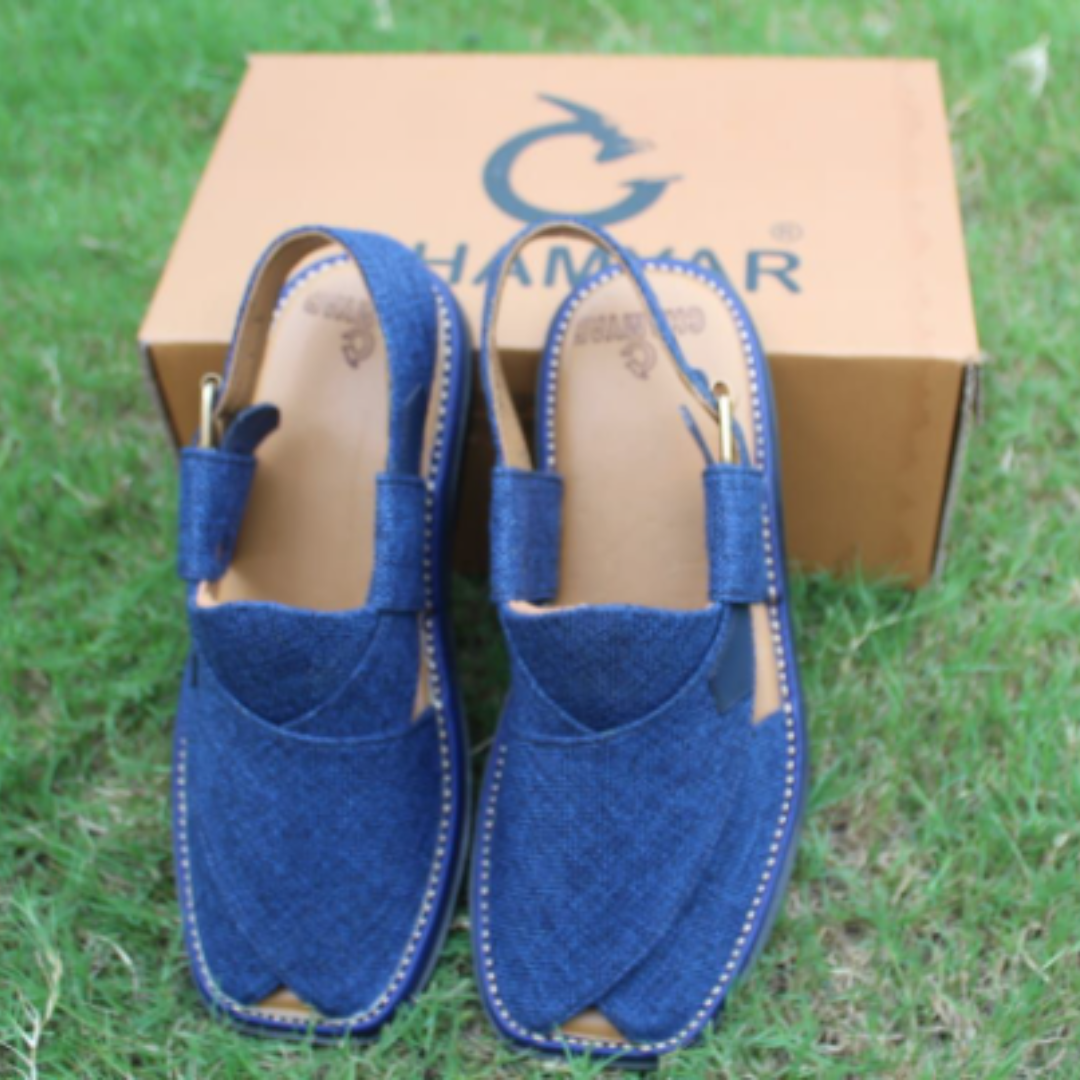 Markhor Gol Stylish Blue Peshawari Chappal