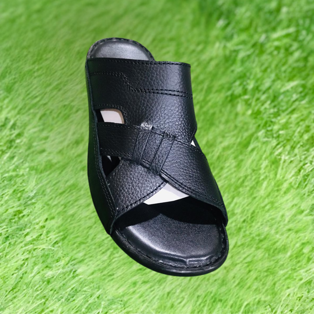 Black Leather Slip-On Sandals