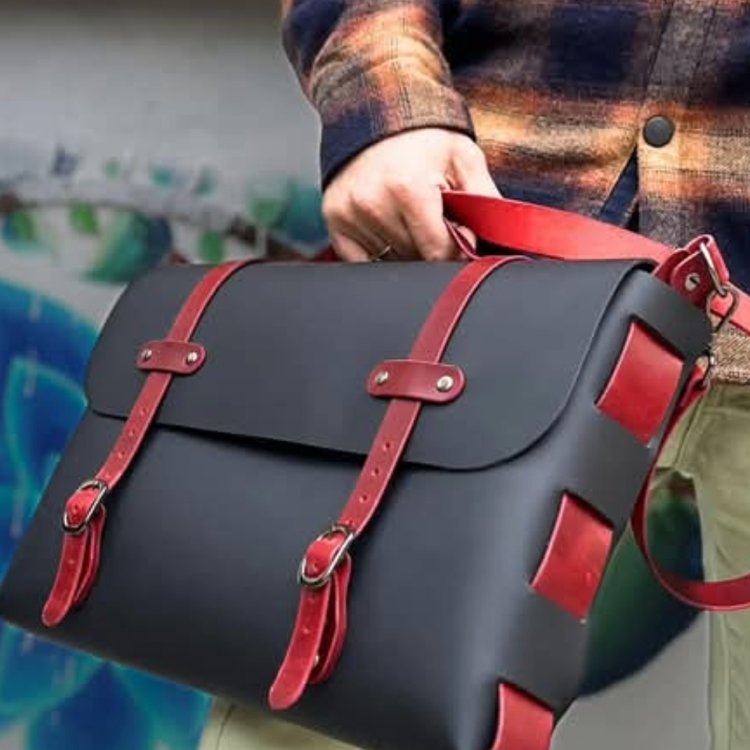 Modern Leather Satchel with Red Accents