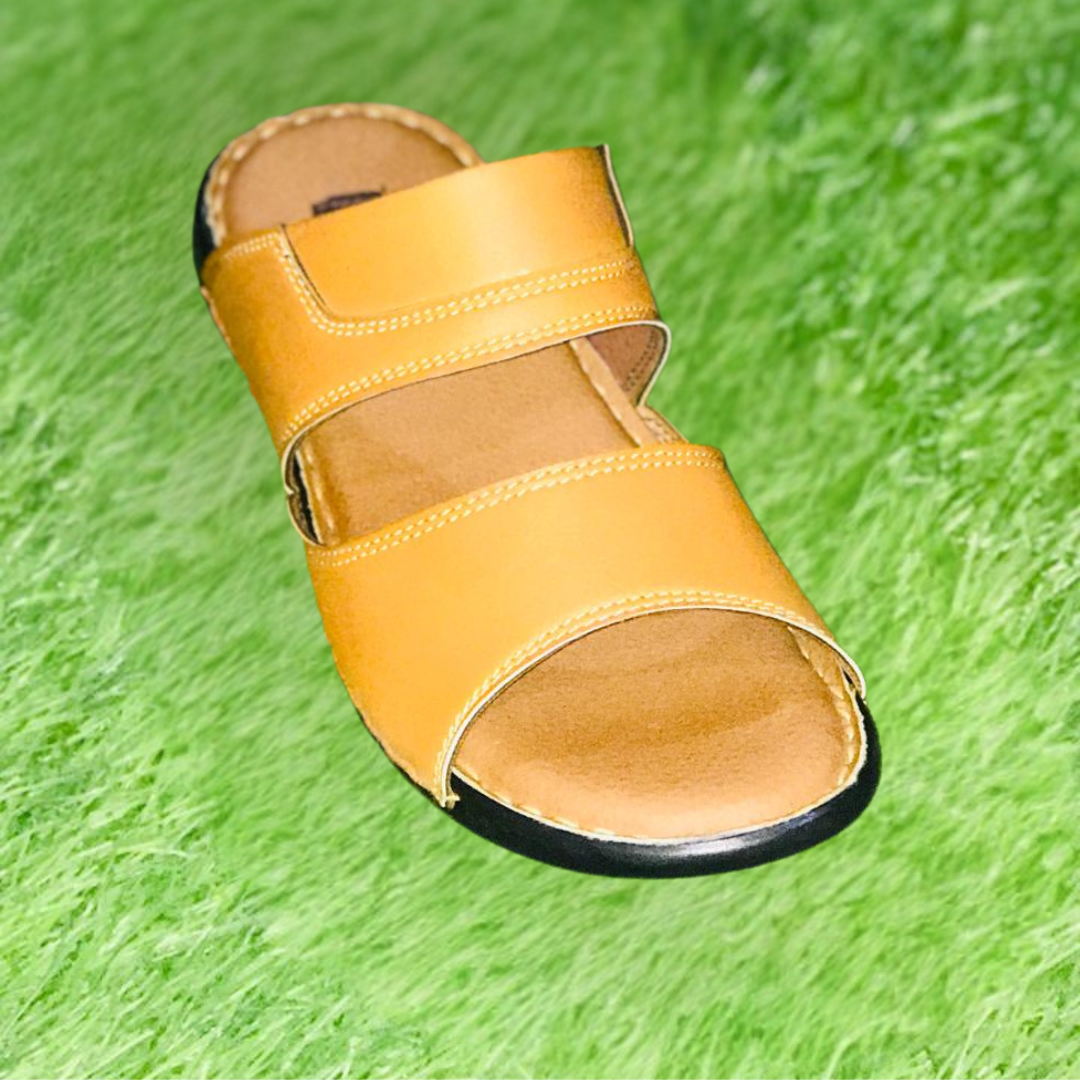 Elegant Tan Brown Leather Slides