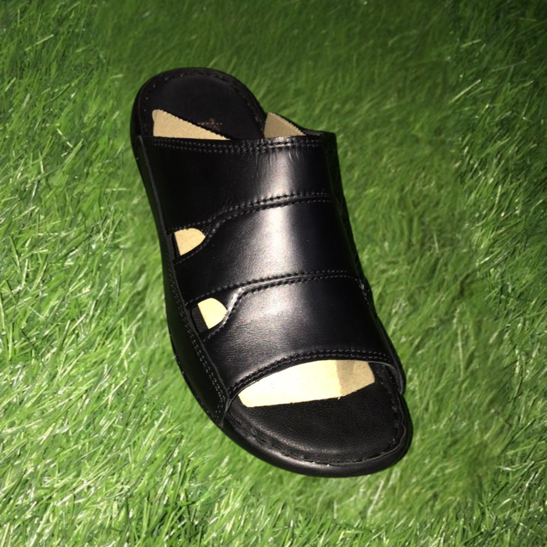 Classic Black Leather Slides for Modern Comfort