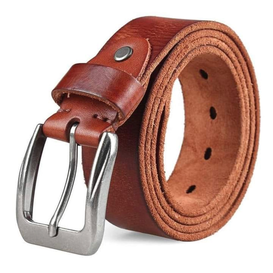 Vintage Tan Leather Belt with Silver Buckle